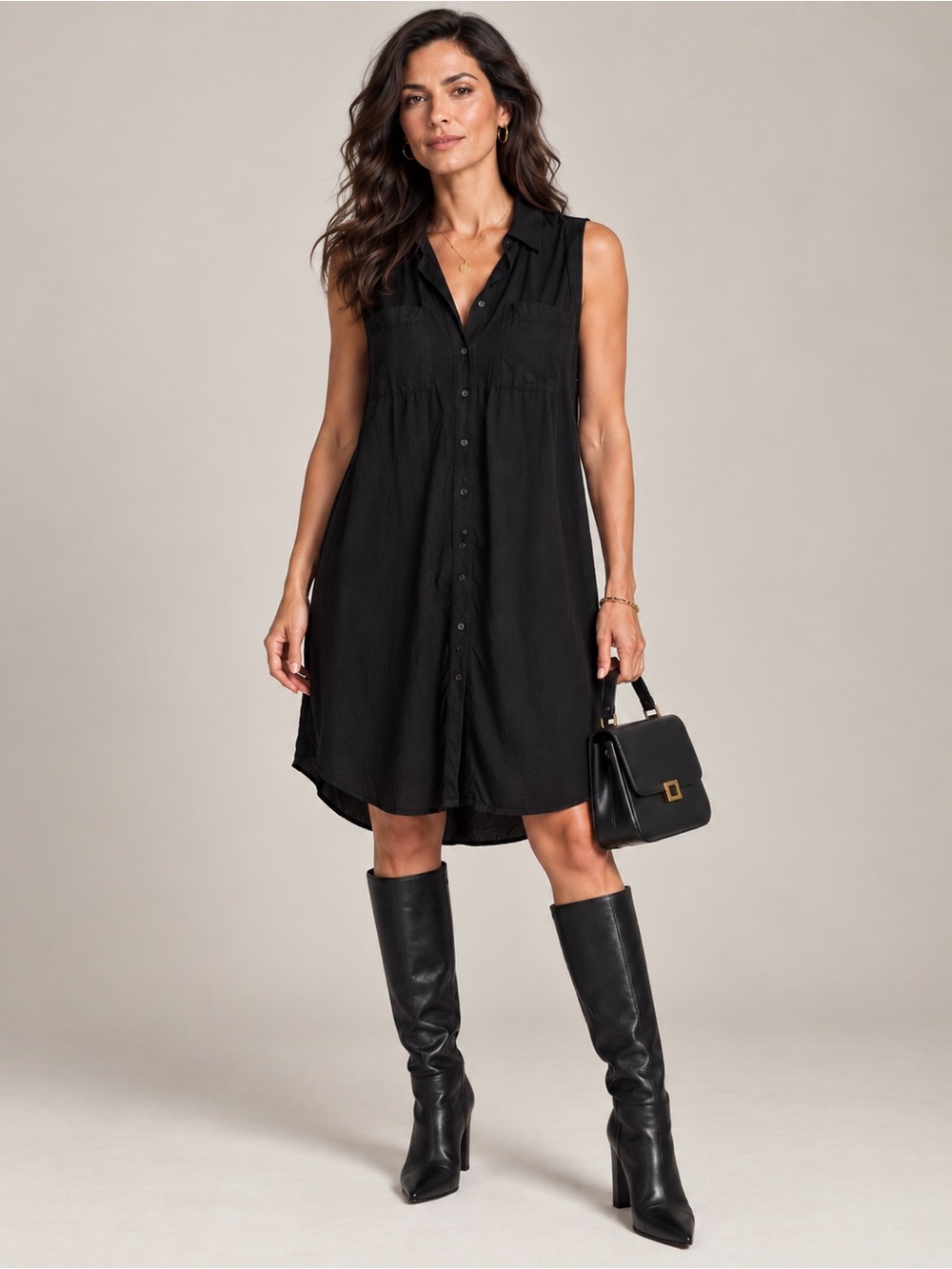 Velvet Heart Black Sleeveless Button-Front Dress — Size S